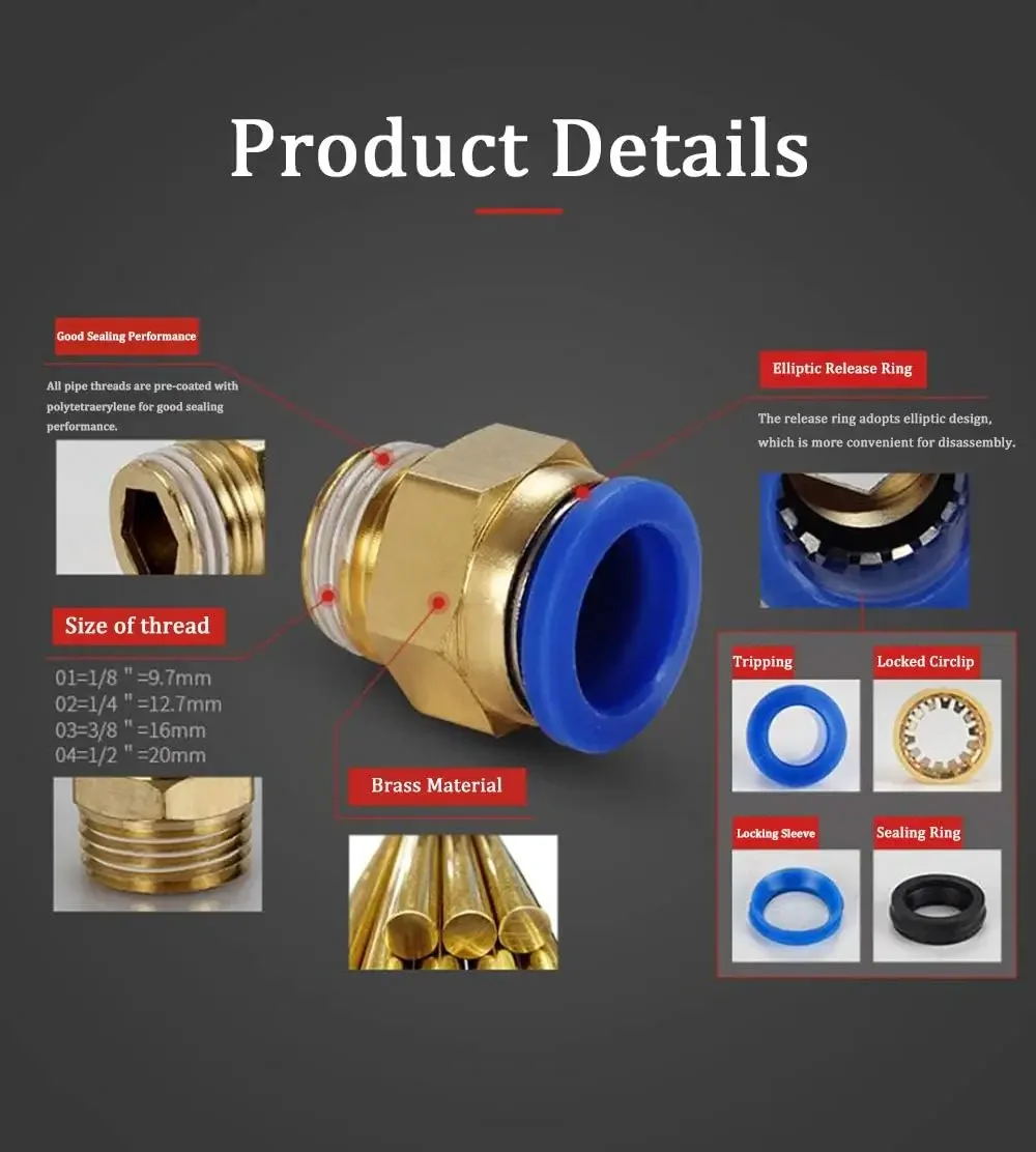 10/50PCS Pneumatic Fitting Air - огляд і ціна Compression Fitting Brass